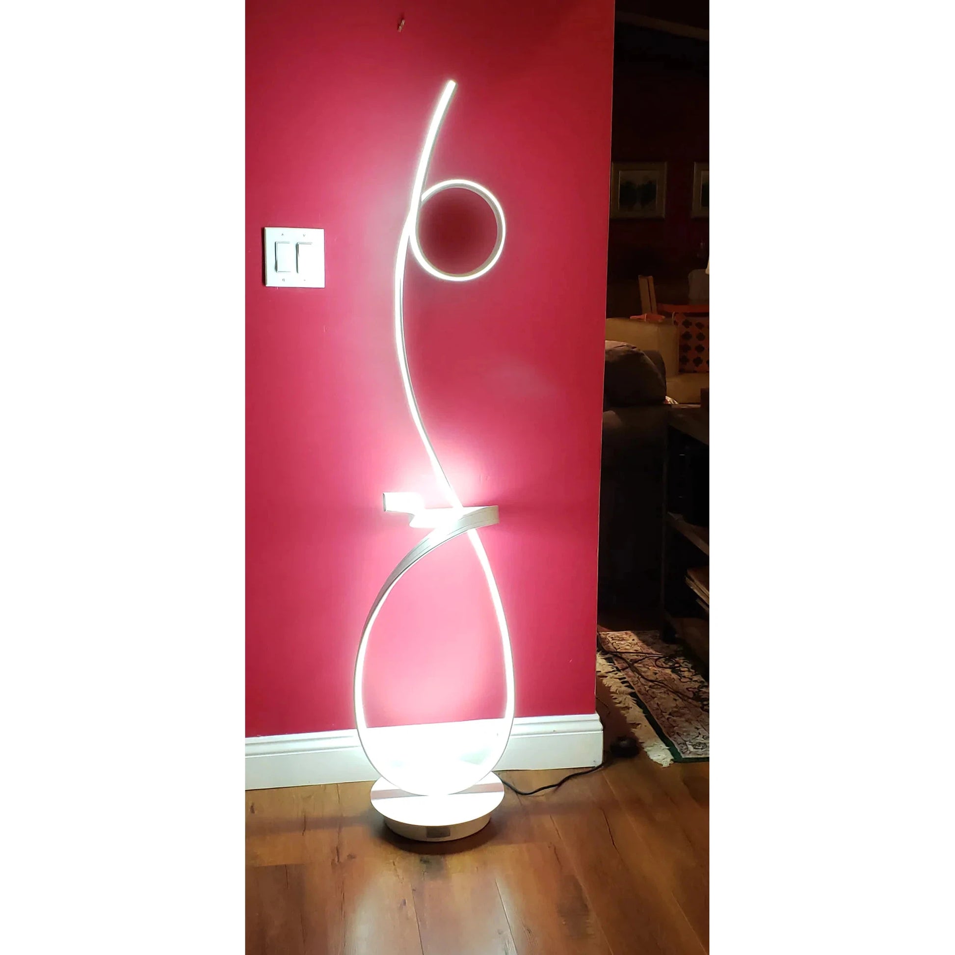 Lifegard Lighting LED Spiral Dimmable 4000K Controlled with Remote White Base with White Spiral Back On LED Floor Lamp