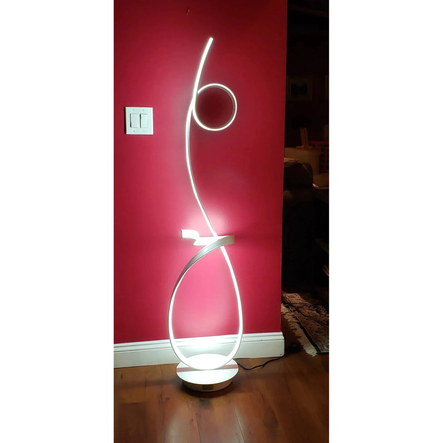Lifegard Lighting LED Spiral Dimmable 4000K Controlled with Remote White Base with White Spiral Back On LED Floor Lamp