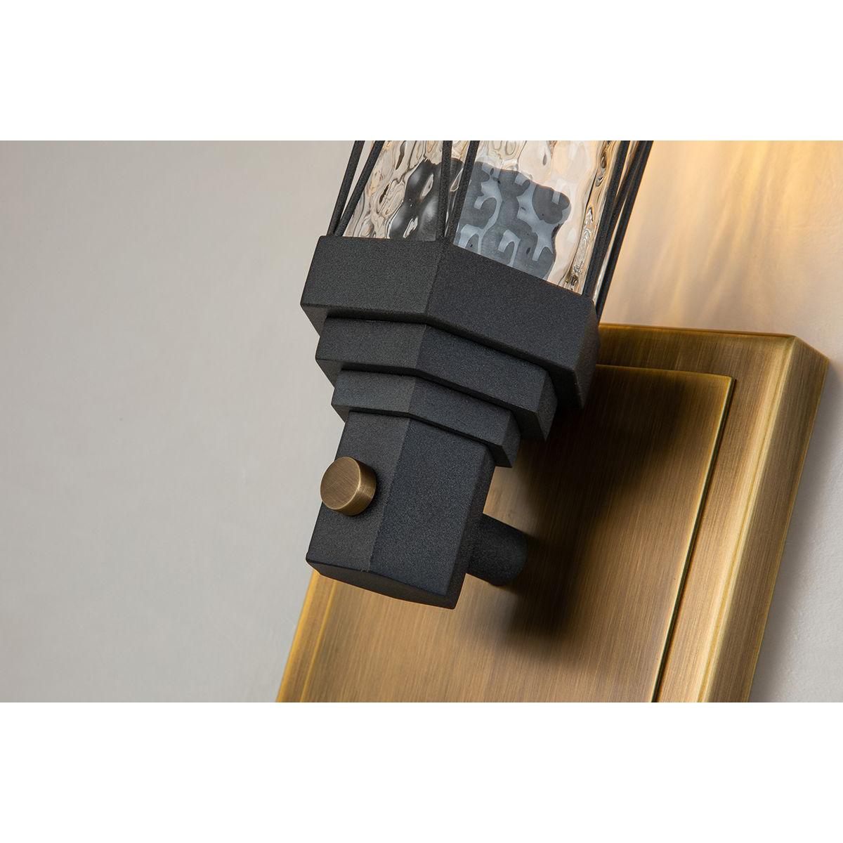 Lucas & McKearn Abbey 1-Light Aged Brass & Black Wall Light With Cylinder Shape Water Glass Shade