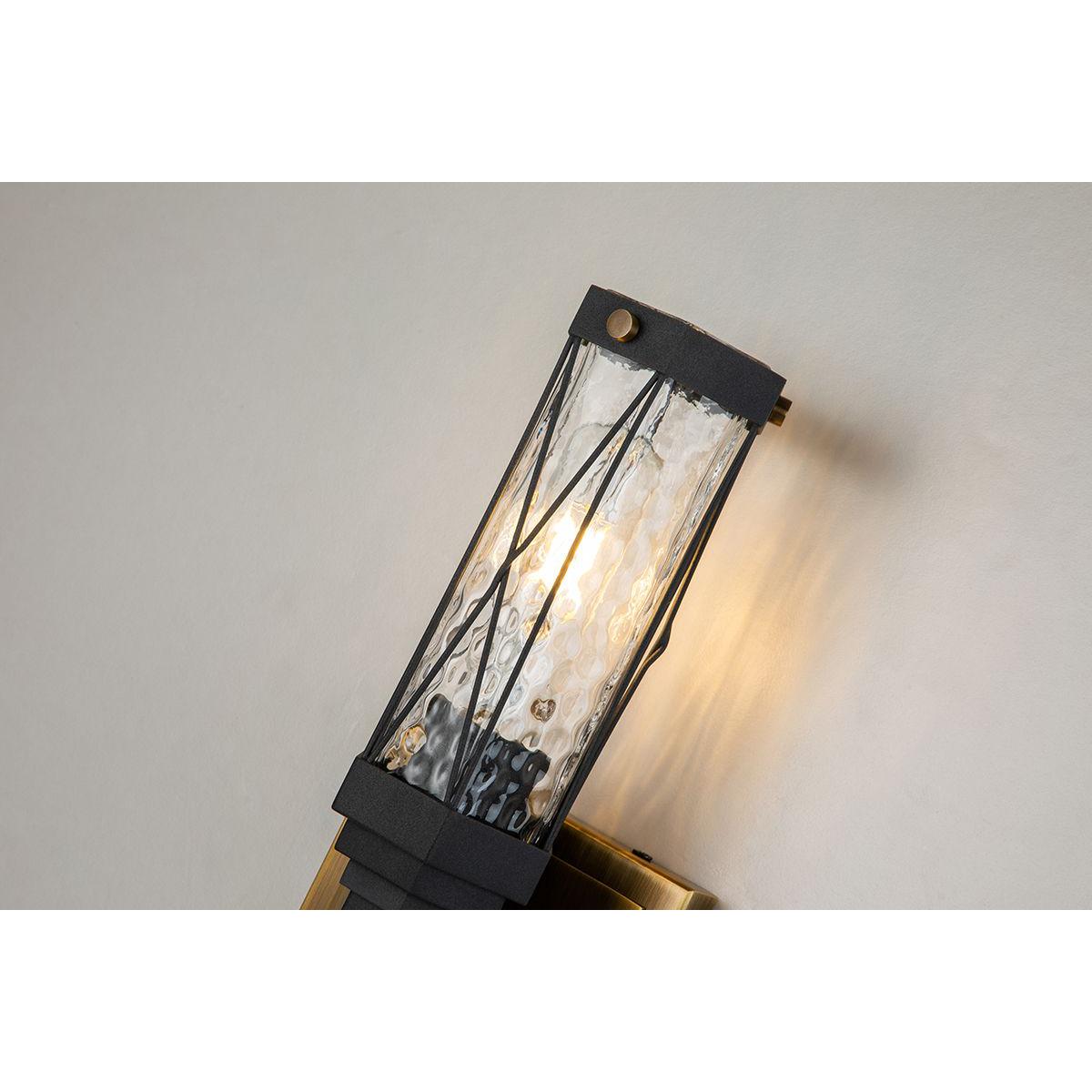 Lucas & McKearn Abbey 1-Light Aged Brass & Black Wall Light With Cylinder Shape Water Glass Shade