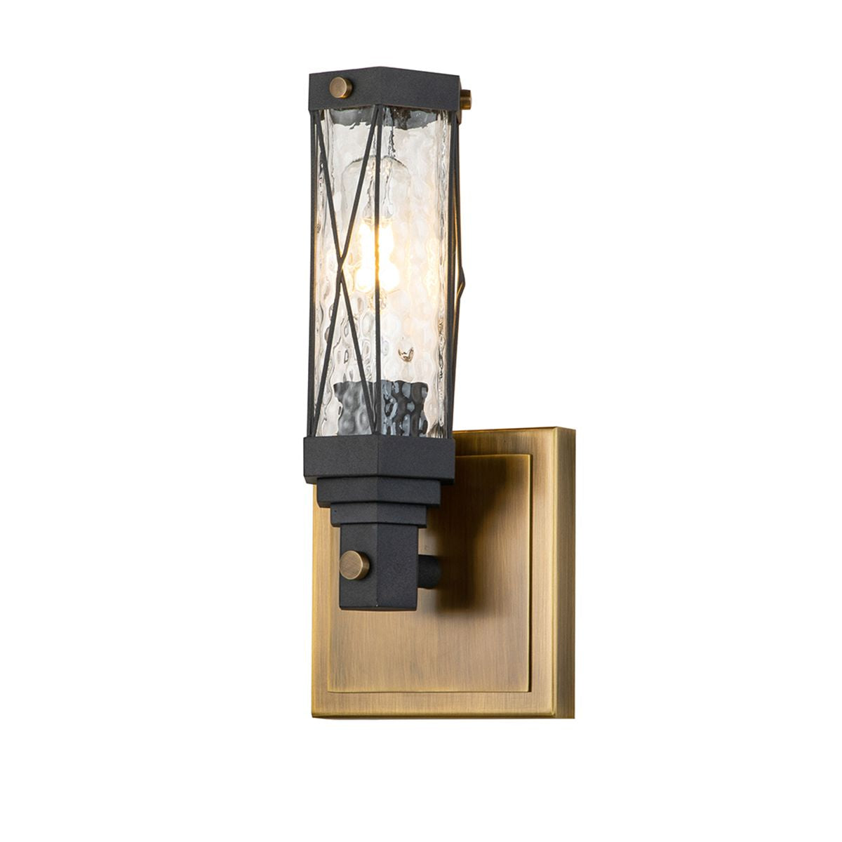 Lucas & McKearn Abbey 1-Light Aged Brass & Black Wall Light With Cylinder Shape Water Glass Shade
