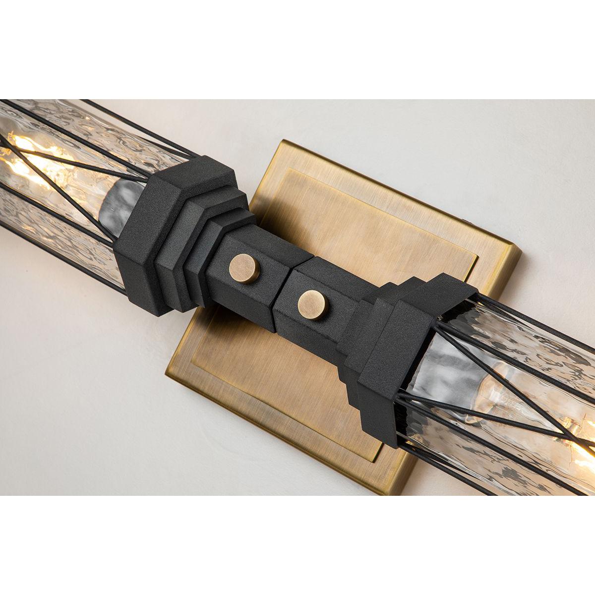 Lucas & McKearn Abbey 2-Light Aged Brass & Black Wall Light With Cylinder Shape Water Glass Shade