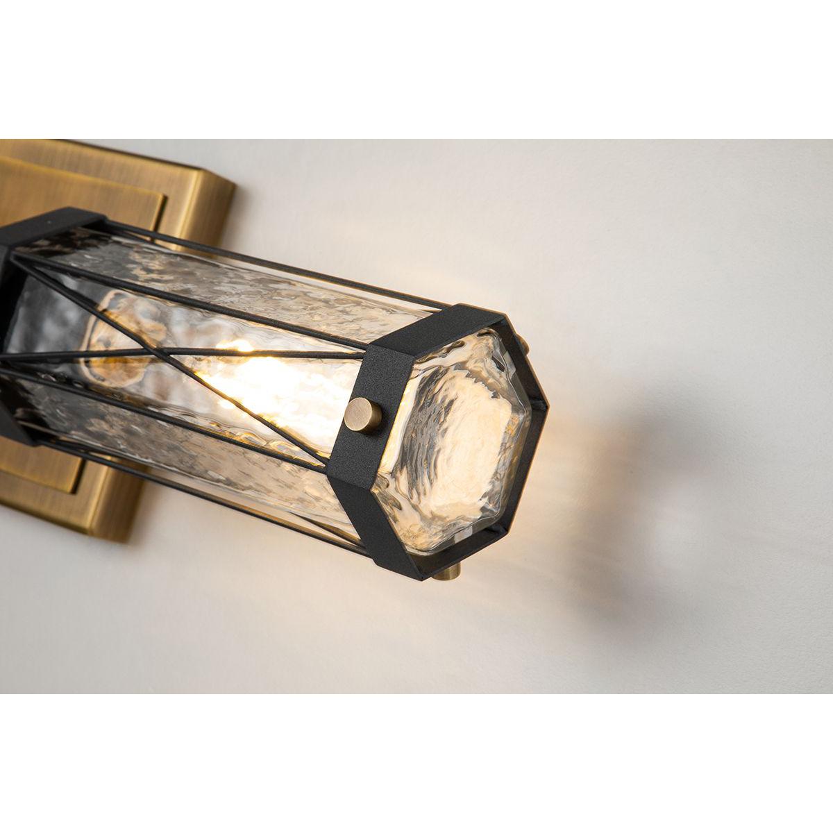 Lucas & McKearn Abbey 2-Light Aged Brass & Black Wall Light With Cylinder Shape Water Glass Shade
