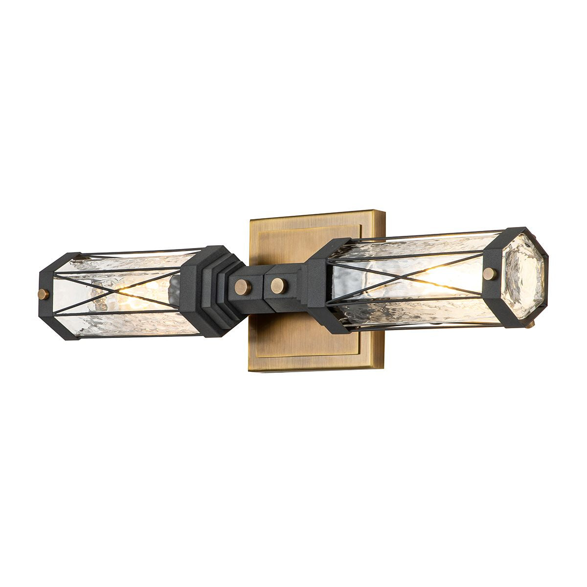Lucas & McKearn Abbey 2-Light Aged Brass & Black Wall Light With Cylinder Shape Water Glass Shade