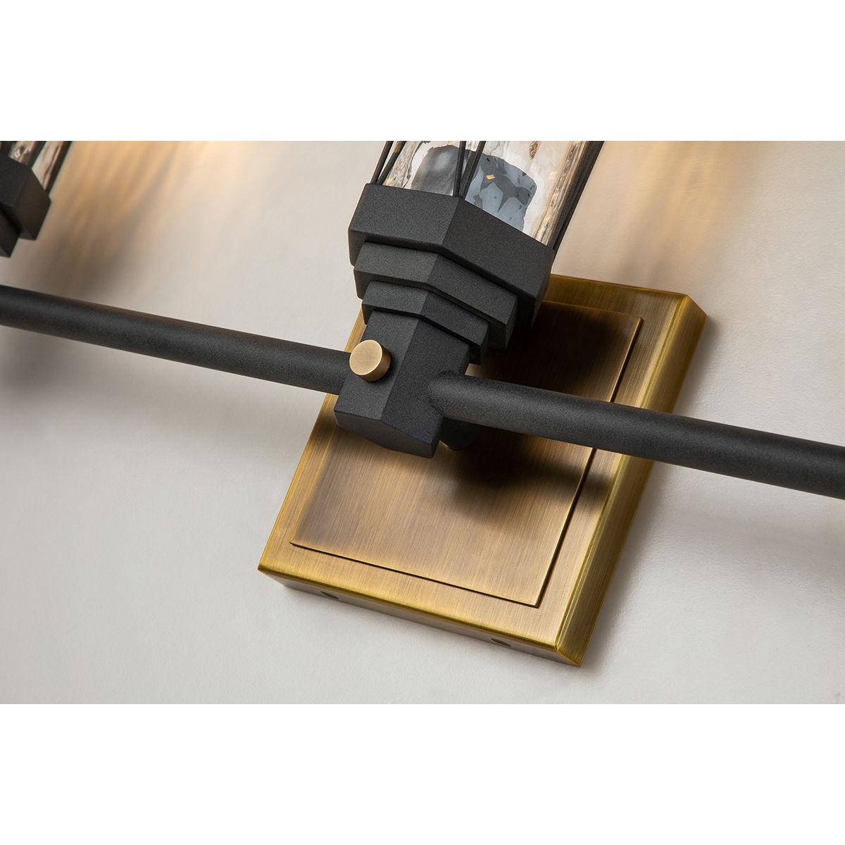 Lucas & McKearn Abbey 3-Light Aged Brass & Black Wall Light With Cylinder Shape Water Glass Shade