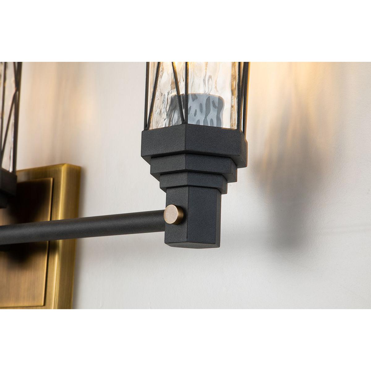 Lucas & McKearn Abbey 3-Light Aged Brass & Black Wall Light With Cylinder Shape Water Glass Shade