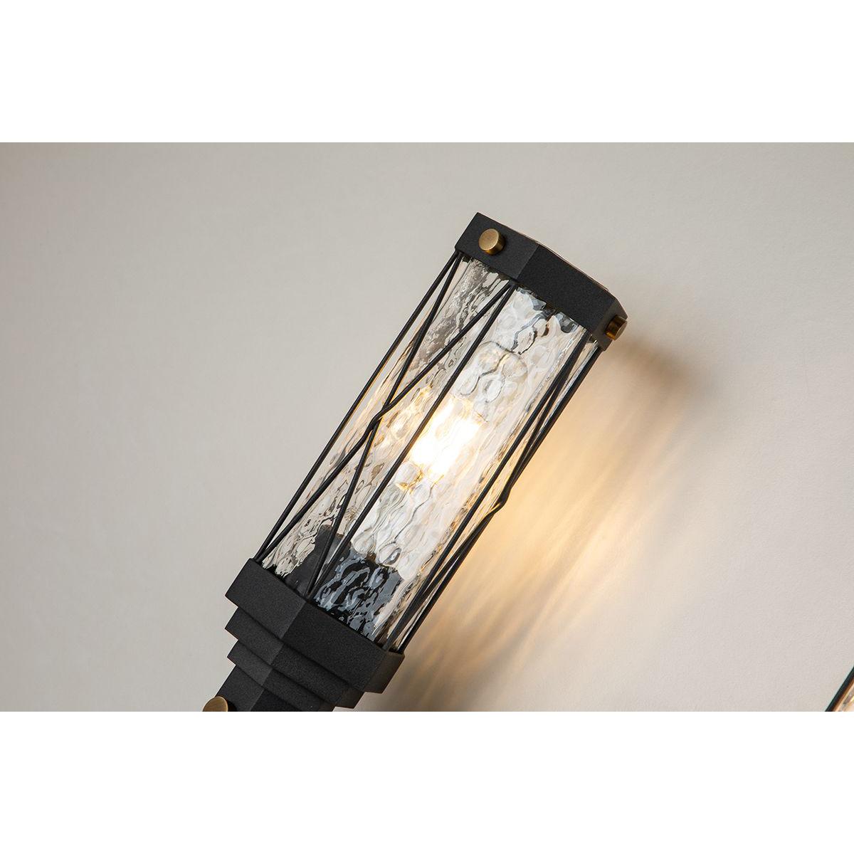 Lucas & McKearn Abbey 3-Light Aged Brass & Black Wall Light With Cylinder Shape Water Glass Shade