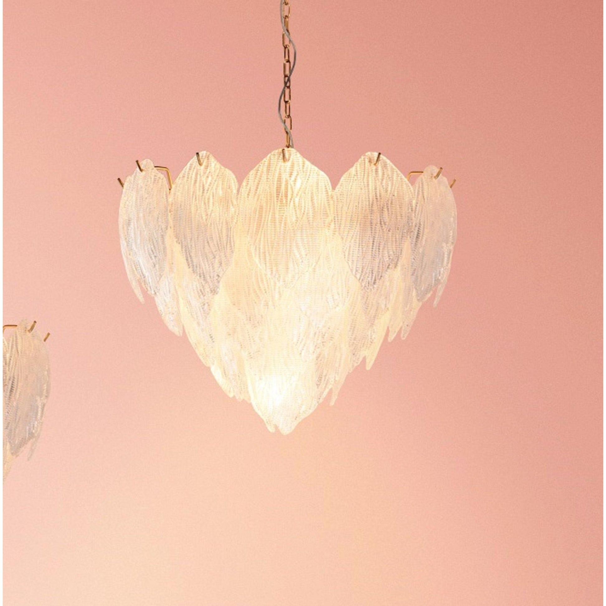 Lucas & McKearn Acanthus 10-Light Distressed Gold Chandelier With Cream Etched Glass Leaf Shade