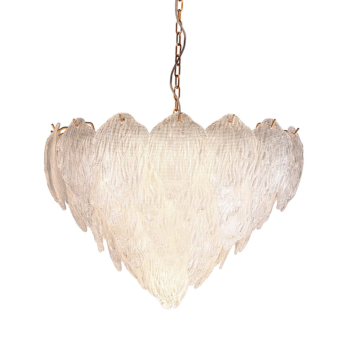 Lucas & McKearn Acanthus 10-Light Distressed Gold Chandelier With Cream Etched Glass Leaf Shade