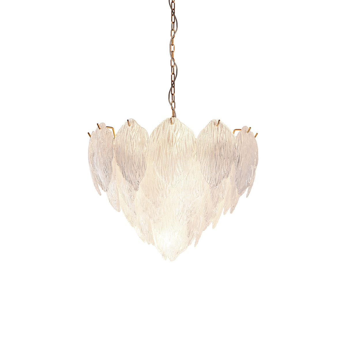 Lucas & McKearn Acanthus 7-Light Distressed Gold Chandelier With Cream Etched Glass Leaf Shade