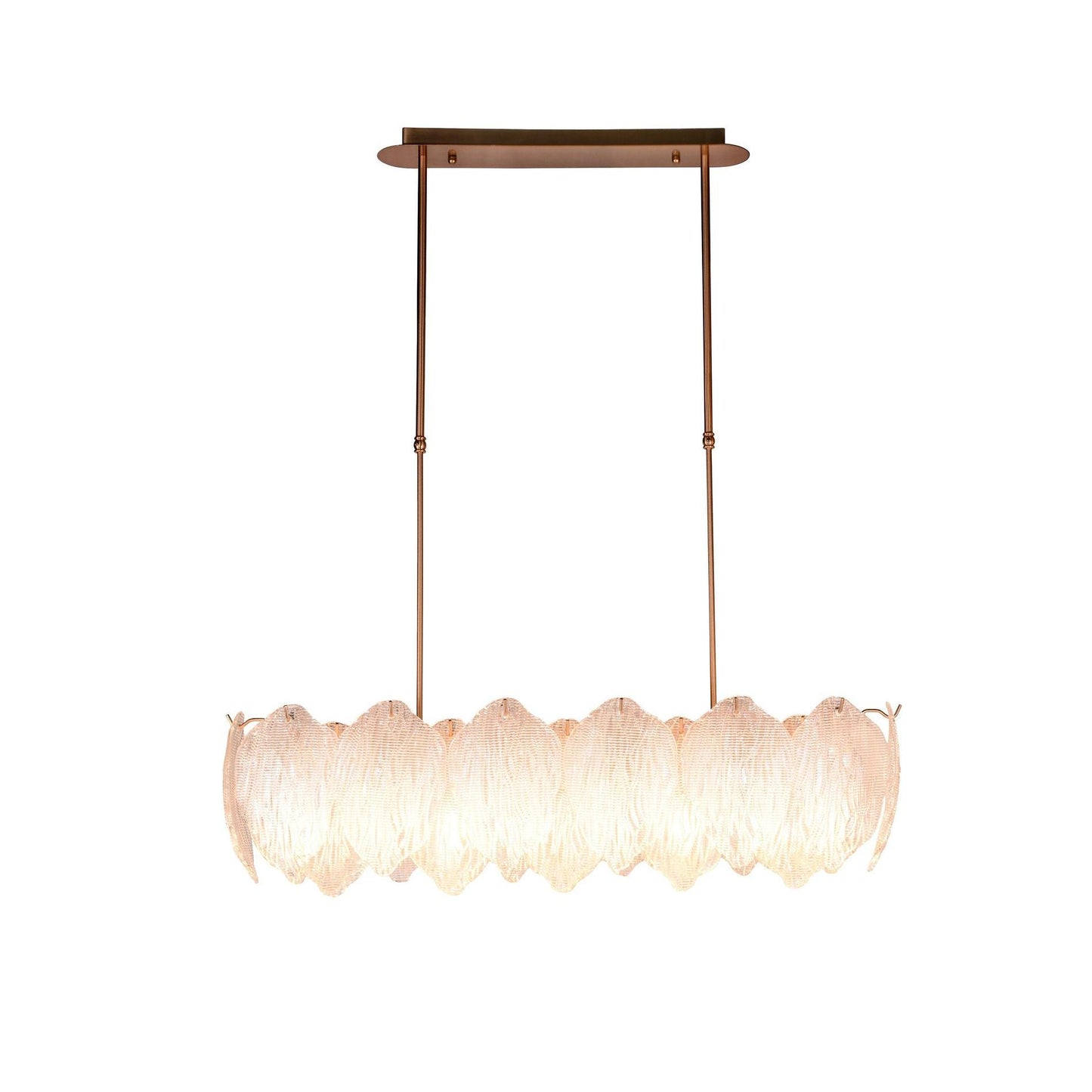 Lucas & McKearn Acanthus 9-Light Antique Brass Large Pendant With Oval-Shaped Etched Glass Leaf Shade