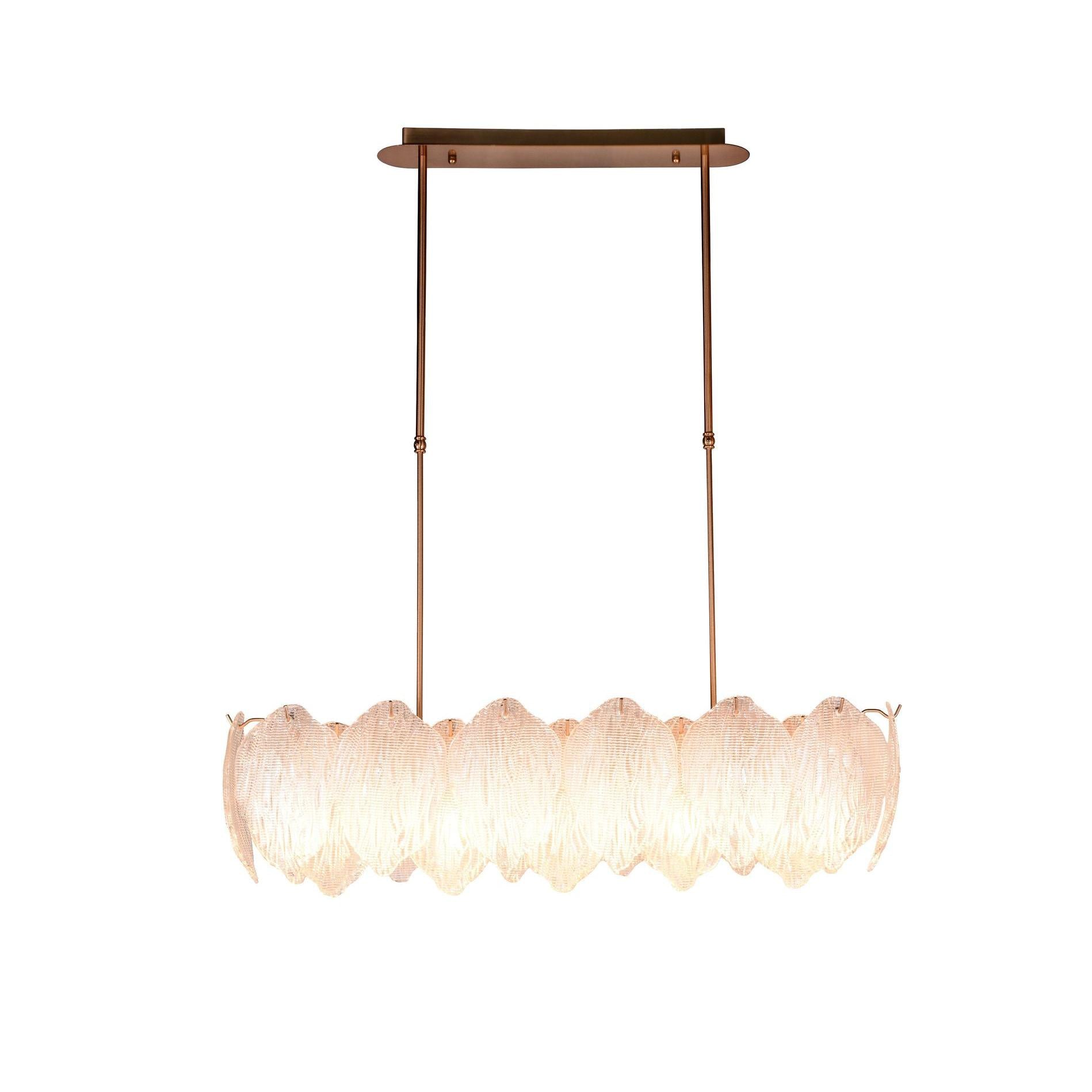 Lucas & McKearn Acanthus 9-Light Antique Brass Large Pendant With Oval-Shaped Etched Glass Leaf Shade