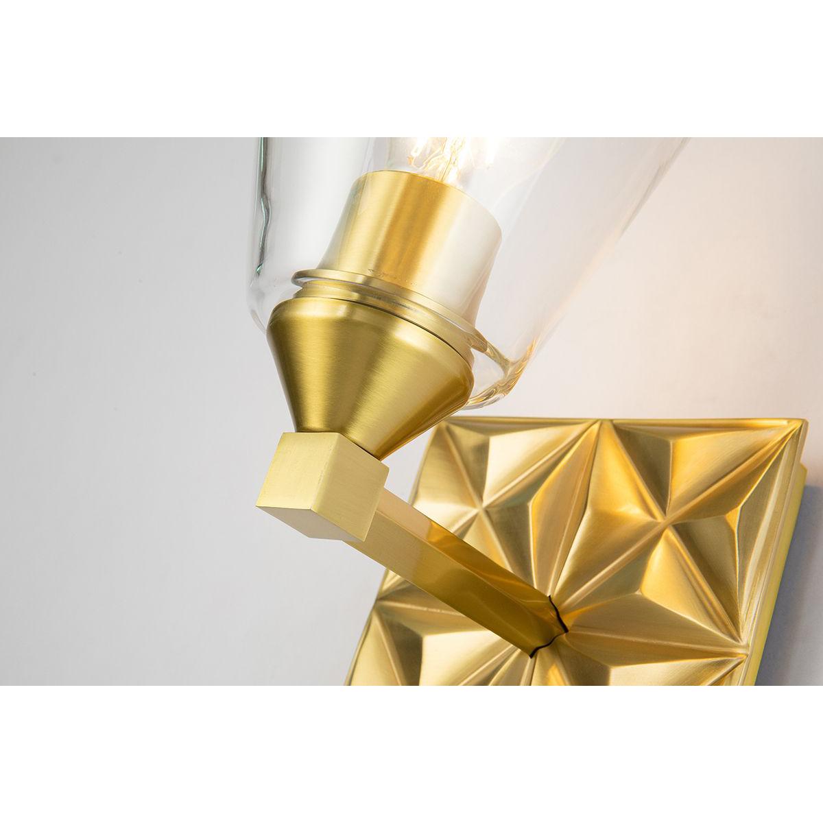Lucas & McKearn Alpha 1-Light Aged Brass Wall Light With Cone Shape Clear Glass Shade