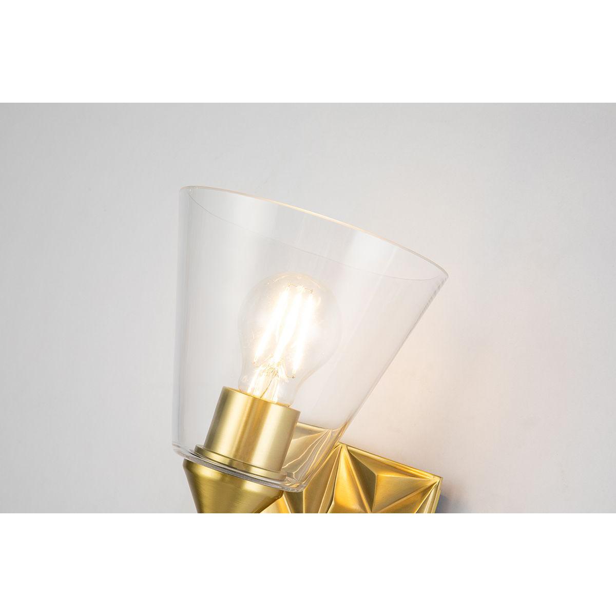 Lucas & McKearn Alpha 1-Light Aged Brass Wall Light With Cone Shape Clear Glass Shade