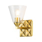 Lucas & McKearn Alpha 1-Light Aged Brass Wall Light With Cone Shape Clear Glass Shade