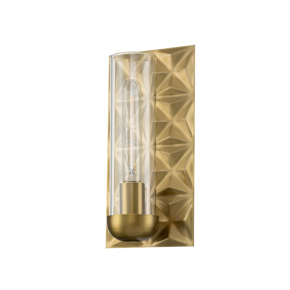Lucas & McKearn Alpha 1-Light Aged Brass Wall Sconce With Glass Candle Cover