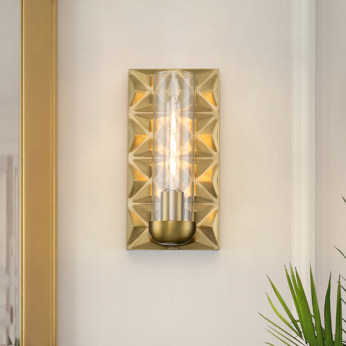 Lucas & McKearn Alpha 1-Light Aged Brass Wall Sconce With Glass Candle Cover
