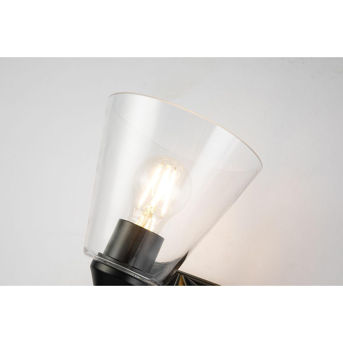Lucas & McKearn Alpha 1-Light Matte Black Wall Light With Cone Shape Clear Glass Shade