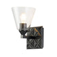 Lucas & McKearn Alpha 1-Light Matte Black Wall Light With Cone Shape Clear Glass Shade