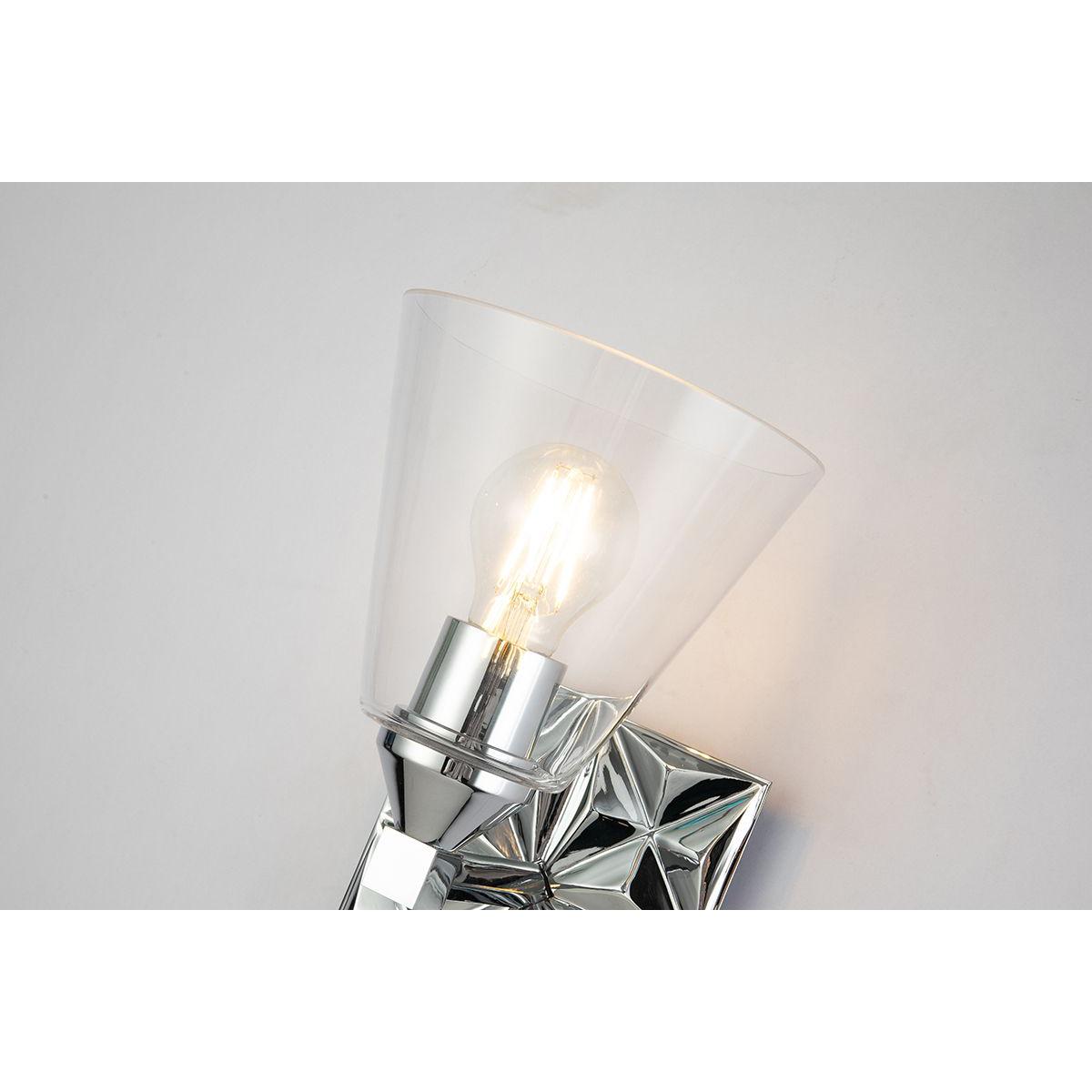 Lucas & McKearn Alpha 1-Light Polished Chrome Wall Light With Cone Shape Clear Glass Shade