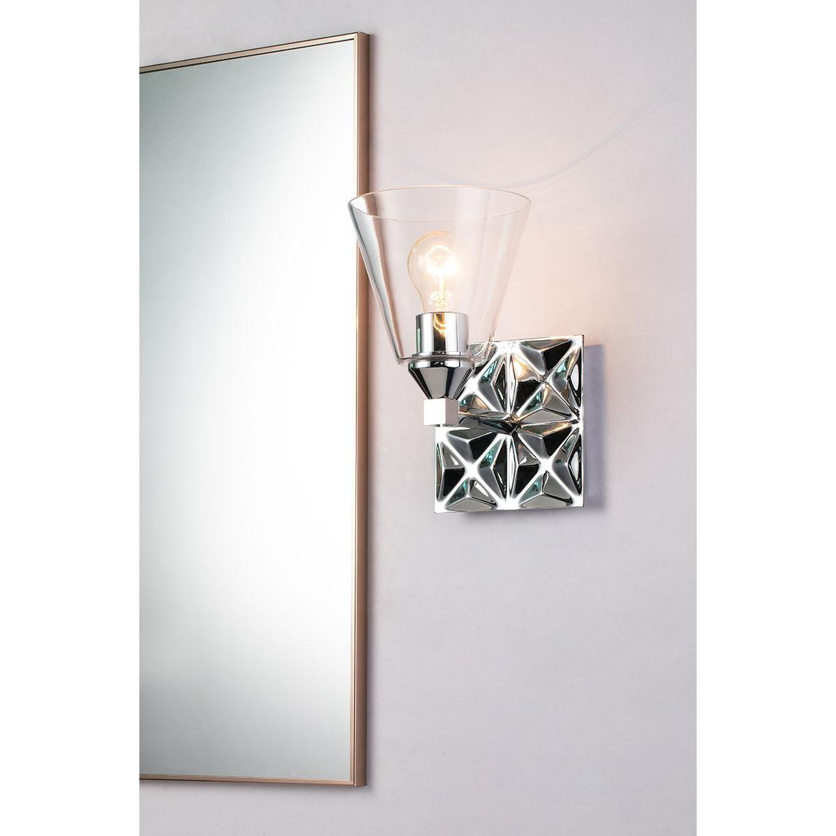 Lucas & McKearn Alpha 1-Light Polished Chrome Wall Light With Cone Shape Clear Glass Shade