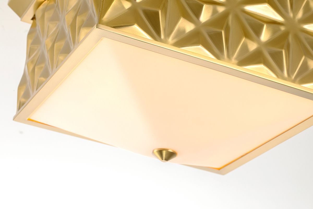 Lucas & McKearn Alpha 15" Square Aged Brass Flush Mount Lighting With Creamy White Glass Shade