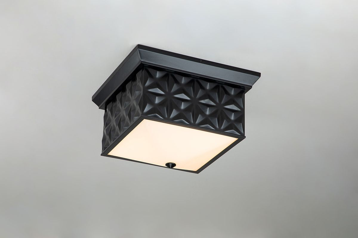 Lucas & McKearn Alpha 15" Square Matte Black Flush Mount Lighting With Creamy White Glass Shade