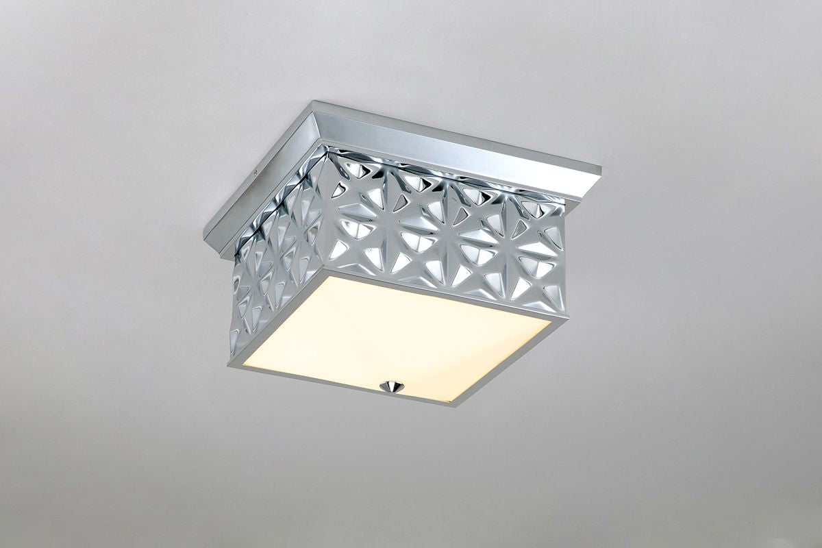 Lucas & McKearn Alpha 15" Square Polished Chrome Flush Mount Lighting With Creamy White Glass Shade