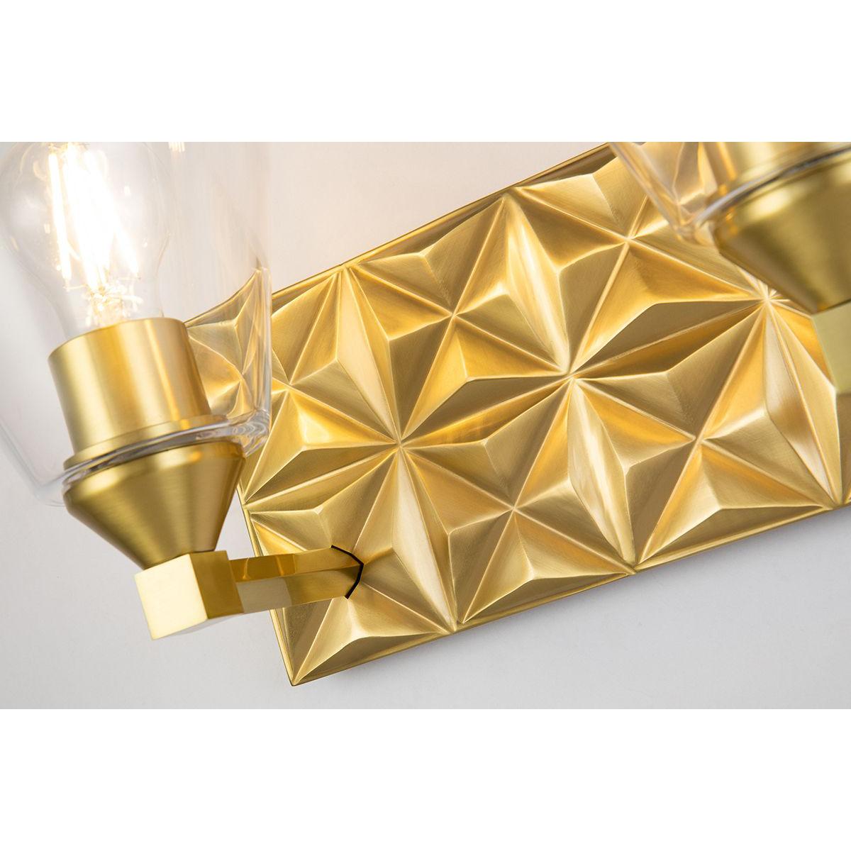 Lucas & McKearn Alpha 2-Light Aged Brass Wall Light With Cone Shape Clear Glass Shade