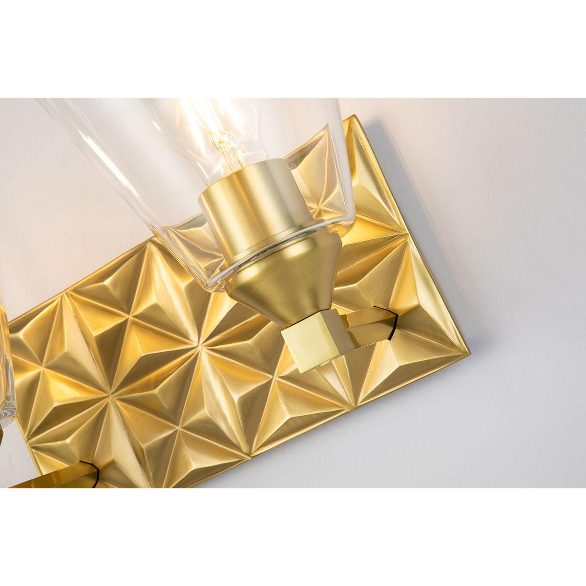 Lucas & McKearn Alpha 2-Light Aged Brass Wall Light With Cone Shape Clear Glass Shade