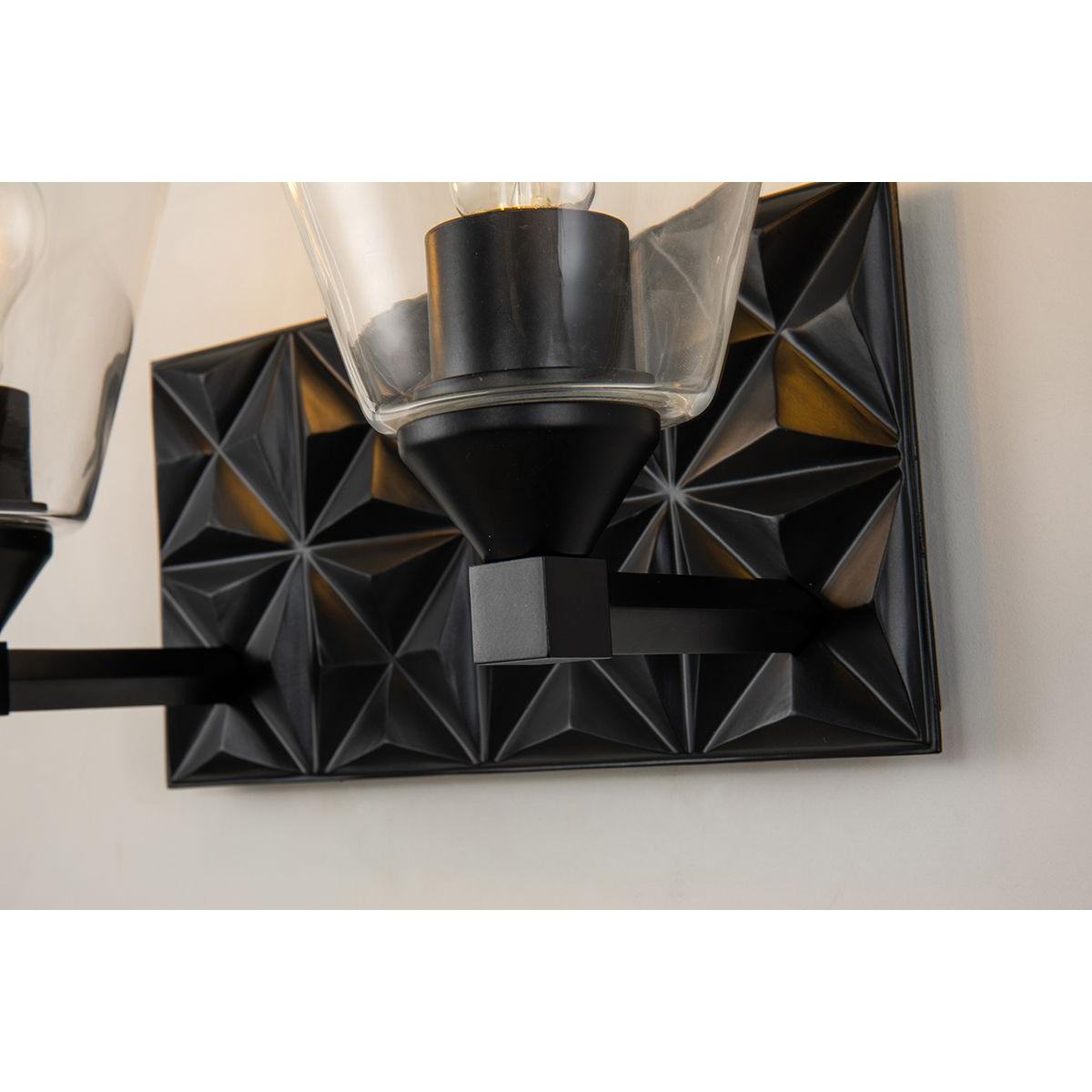 Lucas & McKearn Alpha 2-Light Matte Black Wall Light With Cone Shape Clear Glass Shade