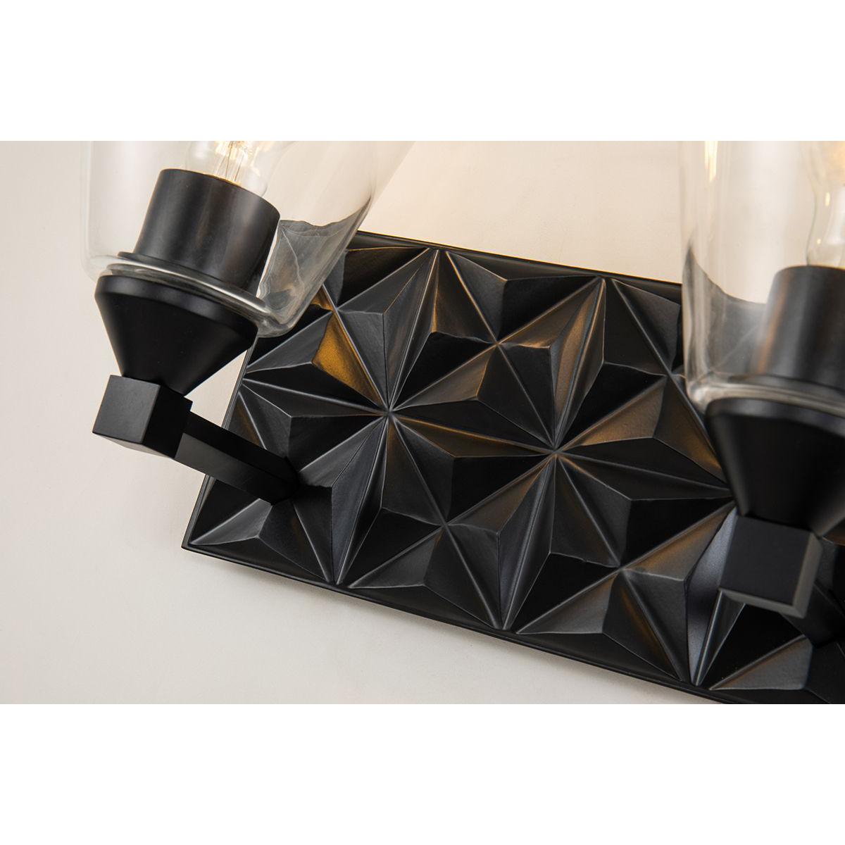 Lucas & McKearn Alpha 2-Light Matte Black Wall Light With Cone Shape Clear Glass Shade