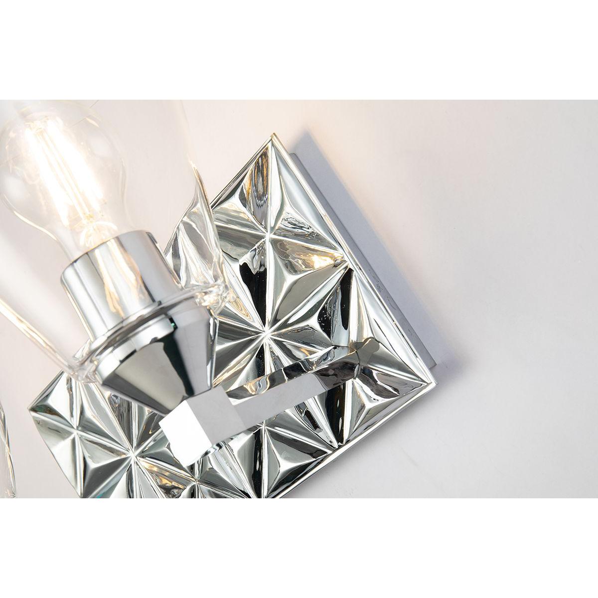 Lucas & McKearn Alpha 2-Light Polished Chrome Wall Light With Cone Shape Clear Glass Shade