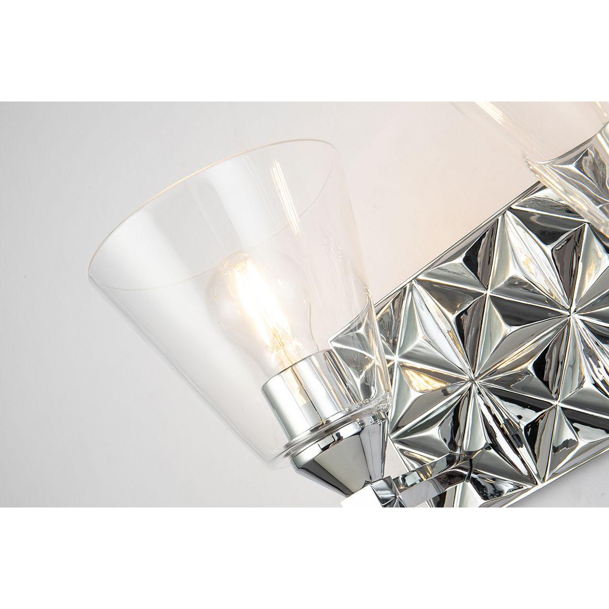 Lucas & McKearn Alpha 2-Light Polished Chrome Wall Light With Cone Shape Clear Glass Shade