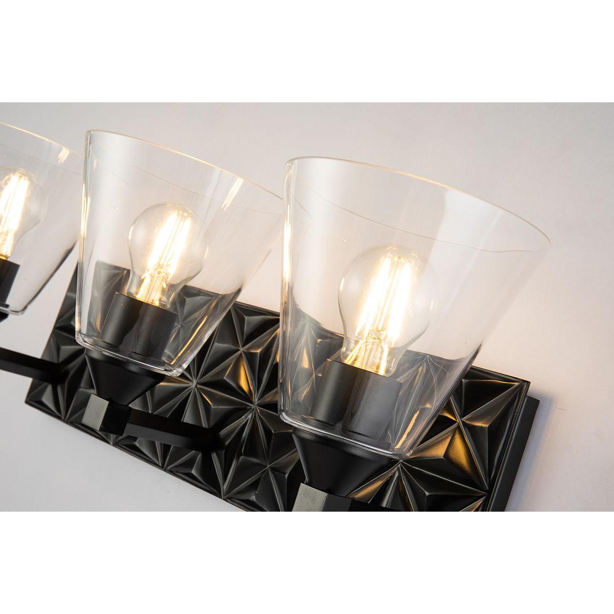 Lucas & McKearn Alpha 3-Light Matte Black Wall Light With Cone Shape Clear Glass Shade