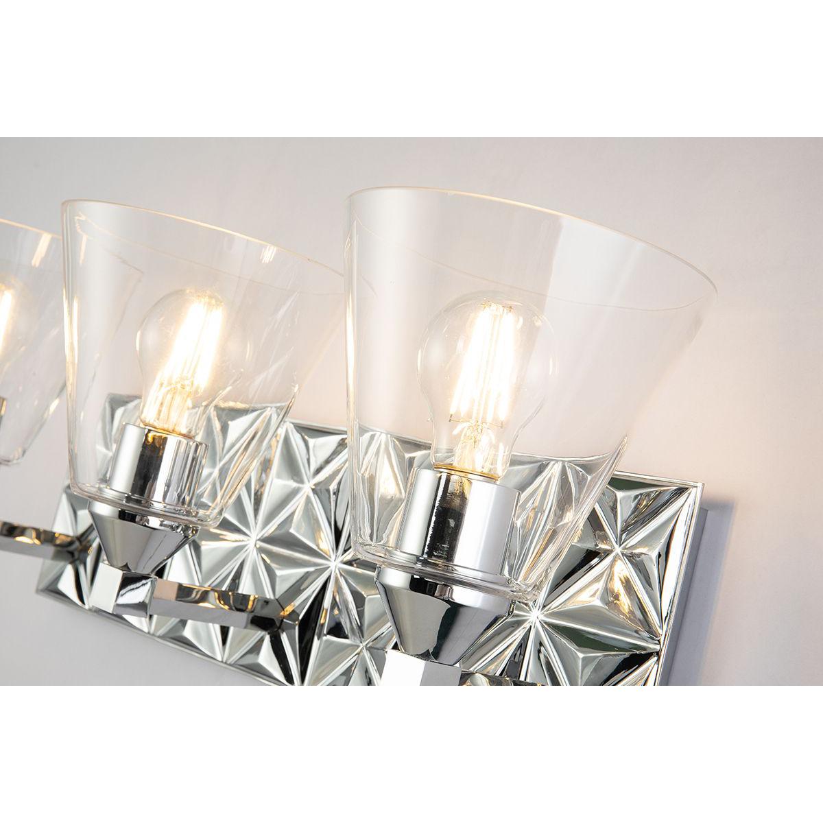 Lucas & McKearn Alpha 3-Light Polished Chrome Wall Light With Cone Shape Clear Glass Shade