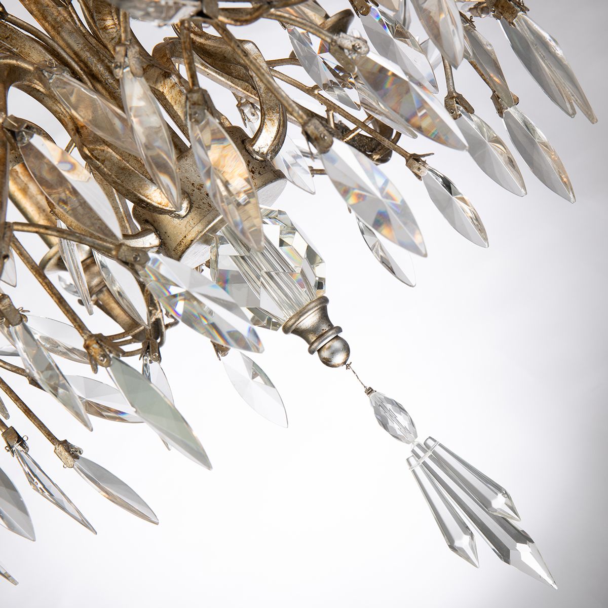 Lucas & McKearn Alsace 12-Light Antique Glaze Silver Metallic Chandelier With Flower Inspired Crystal Accent