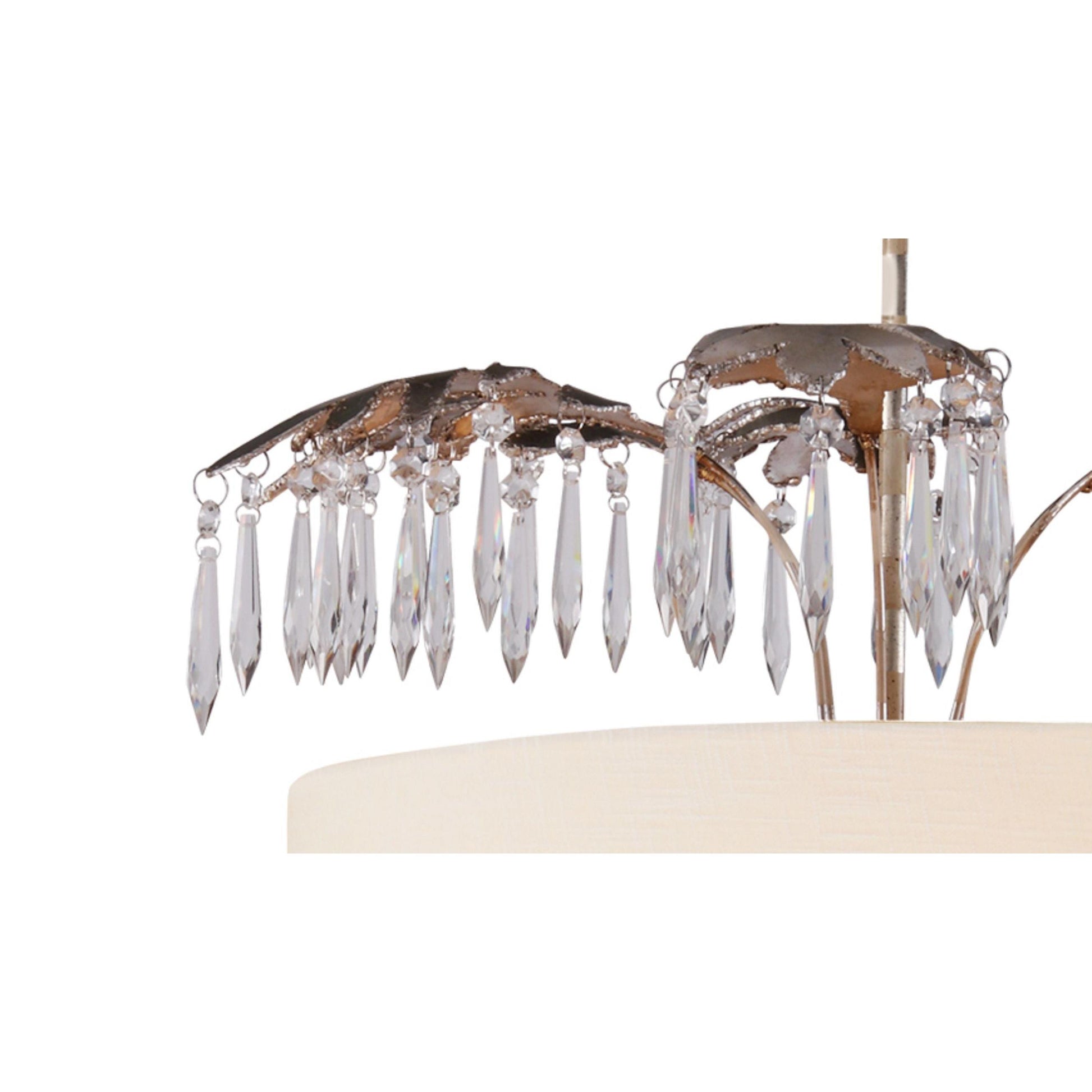 Lucas & McKearn Antoinette 5-Light Gold & Silver Pendant With Cream Linen Drum-Shaped Shade and Clear Crystal Accent