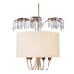 Lucas & McKearn Antoinette 5-Light Gold & Silver Pendant With Cream Linen Drum-Shaped Shade and Clear Crystal Accent