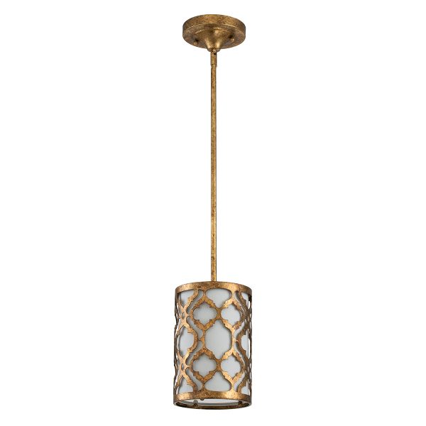 Lucas & McKearn Arabella 1-Light Distressed Gold Mini Pendant With Cream Linen Fabric Shade And Glass Diffuser