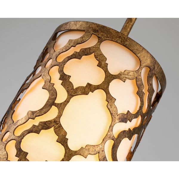 Lucas & McKearn Arabella 1-Light Distressed Gold Mini Pendant With Cream Linen Fabric Shade And Glass Diffuser