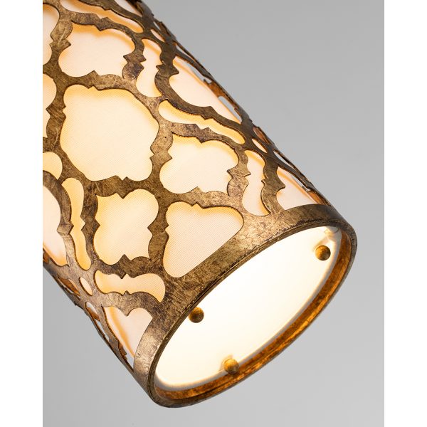 Lucas & McKearn Arabella 1-Light Distressed Gold Mini Pendant With Cream Linen Fabric Shade And Glass Diffuser