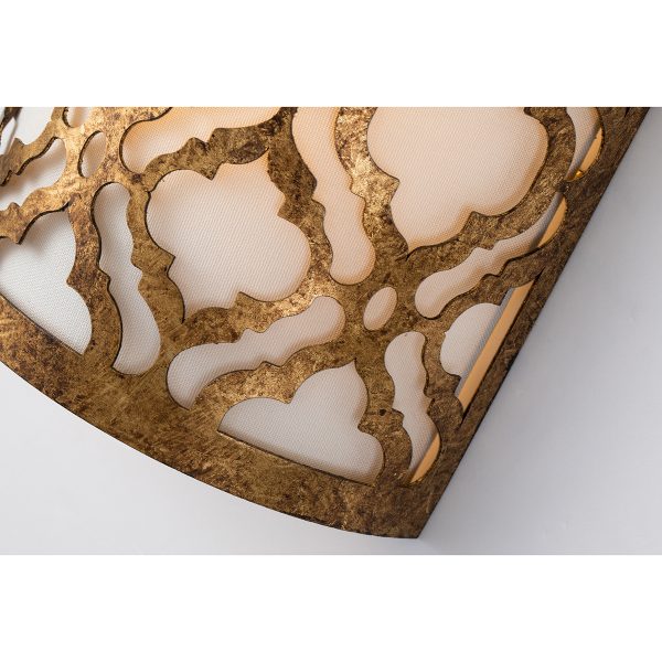 Lucas & McKearn Arabella 1-Light Distressed Gold Wall Light With Cream Linen Fabric Shade And Glass Diffuser
