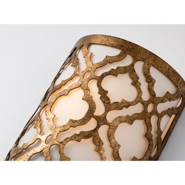 Lucas & McKearn Arabella 1-Light Distressed Gold Wall Light With Cream Linen Fabric Shade And Glass Diffuser