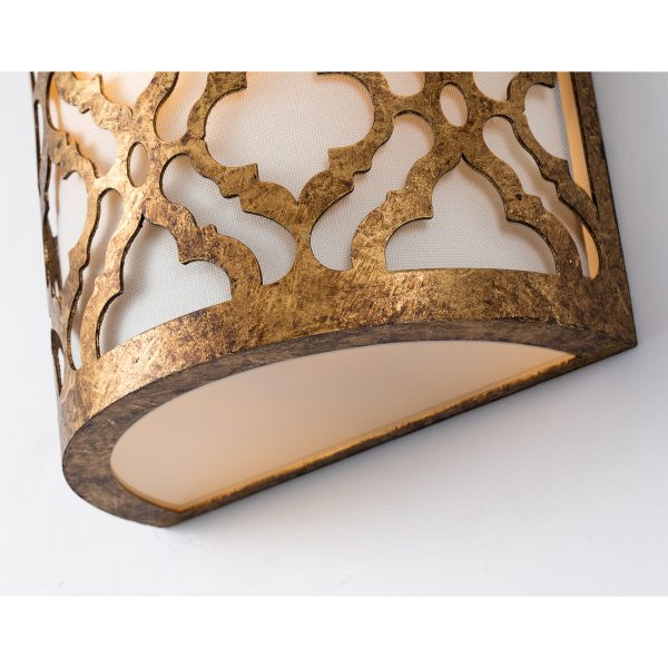 Lucas & McKearn Arabella 1-Light Distressed Gold Wall Light With Cream Linen Fabric Shade And Glass Diffuser