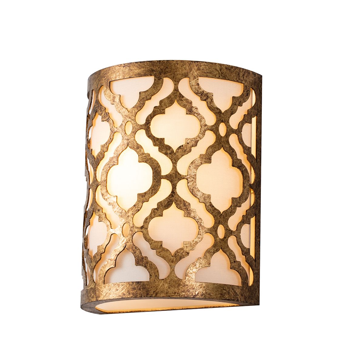 Lucas & McKearn Arabella 1-Light Distressed Gold Wall Light With Cream Linen Fabric Shade And Glass Diffuser