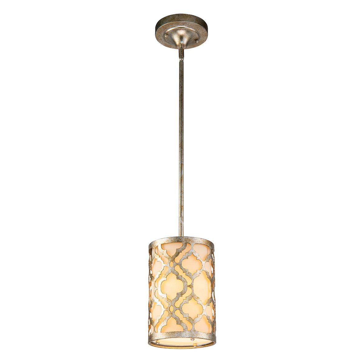 Lucas & McKearn Arabella 1-Light Distressed Silver Mini Pendant With Cream Linen Fabric Shade And Glass Diffuser