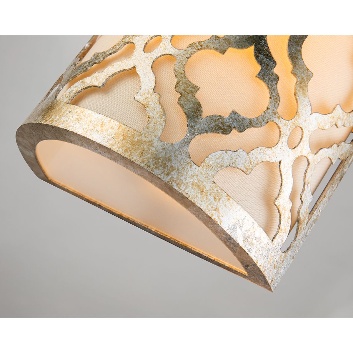 Lucas & McKearn Arabella 1-Light Distressed Silver Wall Light With Cream Linen Fabric Shade And Glass Diffuser
