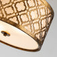 Lucas & McKearn Arabella 2-Light Distressed Gold Medium Pendant With Cream Linen Fabric Shade And Glass Diffuser