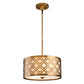 Lucas & McKearn Arabella 2-Light Distressed Gold Medium Pendant With Cream Linen Fabric Shade And Glass Diffuser